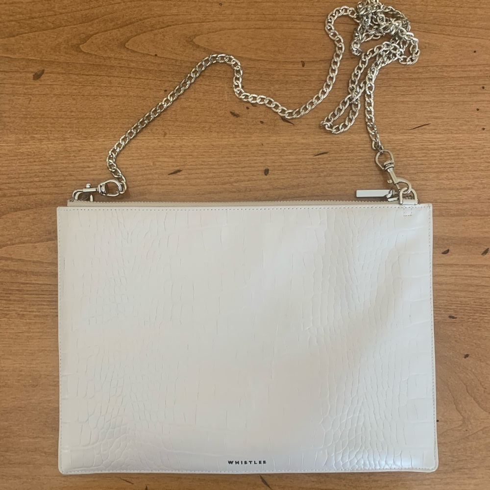 Whistles Matte Croc Embossed Clutch | White